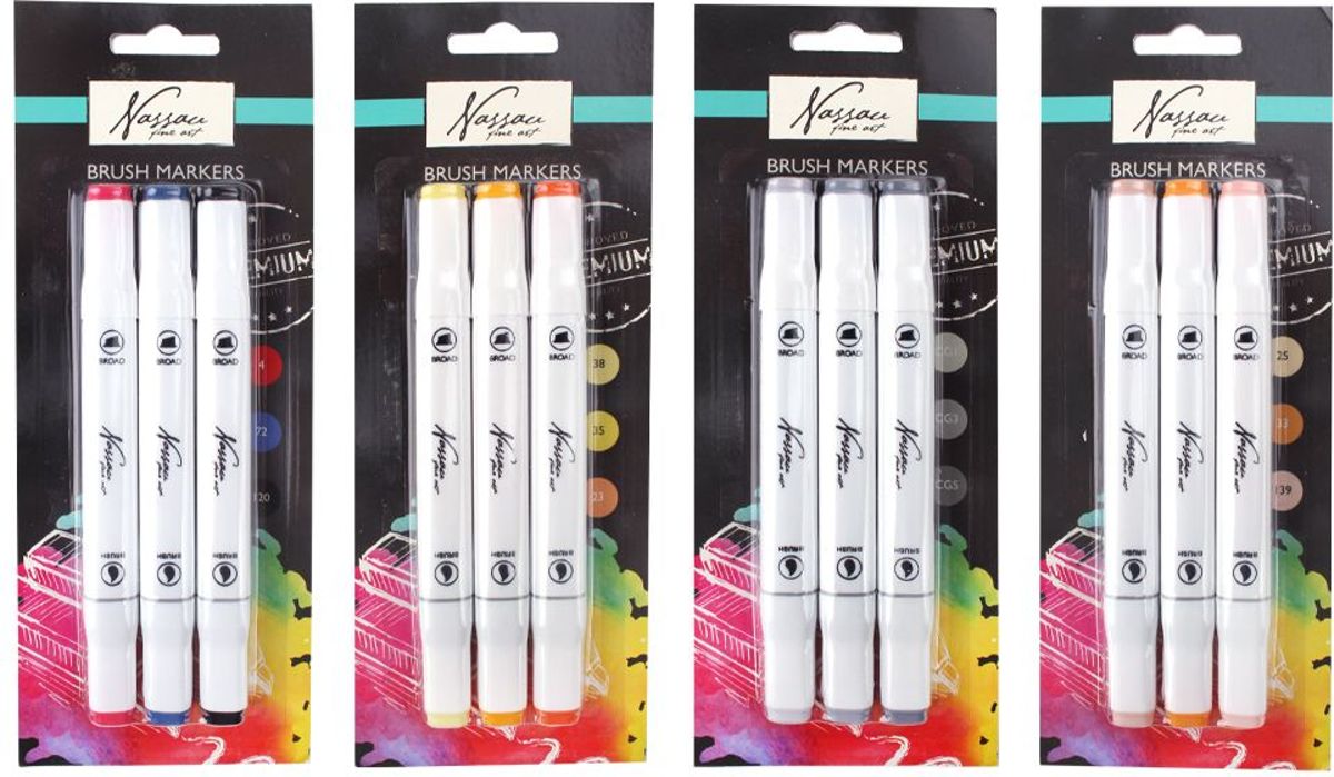 Dual Brush Markers | 4 X 3 verschillende alcoholmarkers, Totaal 12 markers